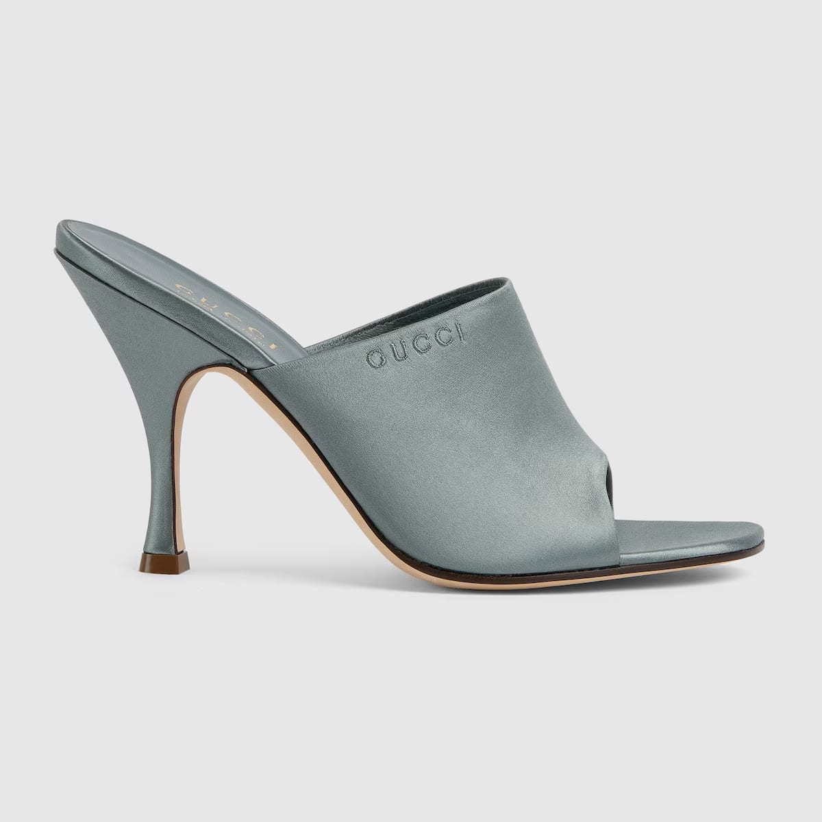 Women's slide sandal in light blue satin